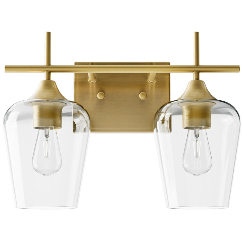 Luminaire de salle de bain 2 lumières au-dessus du miroir, luminaires de salle de bain avec verre transparent, applique murale moderne pour la salle de bain, le couloir et la cuisine, or brossé