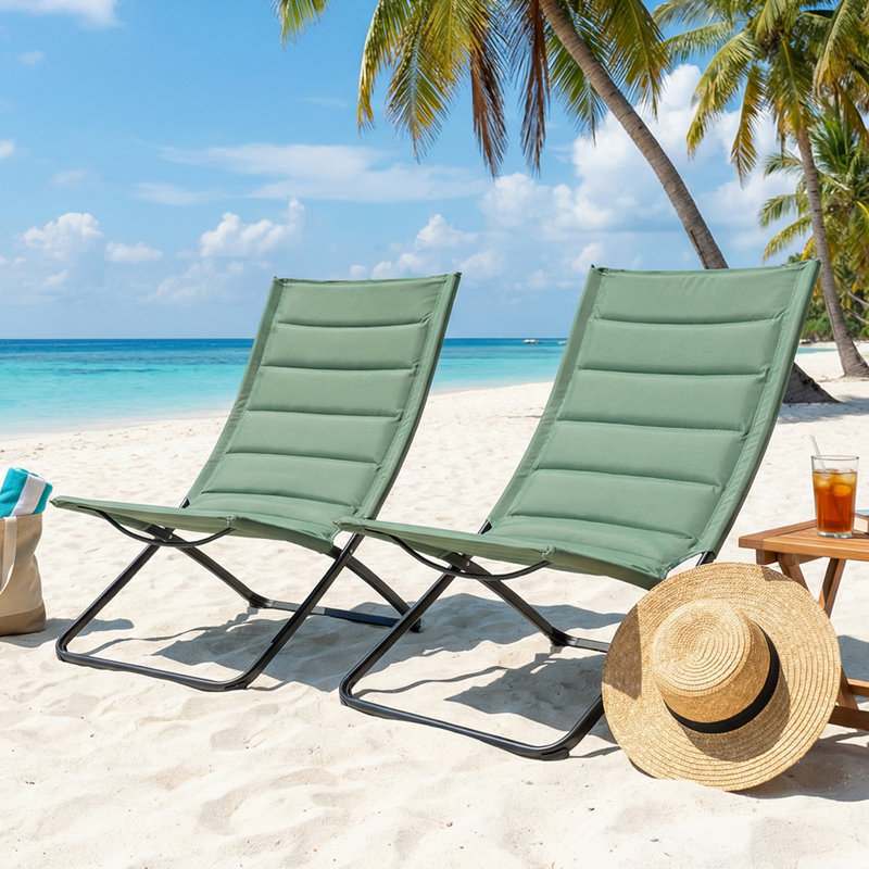 Folding Beach Chairs Set of 2 Foldable Camp Chairs, Green