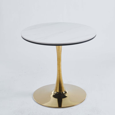 31.5"GOLDEN AND WHITE Table Mid-century Dining Table for 2-4 people With Round Mdf Table Top