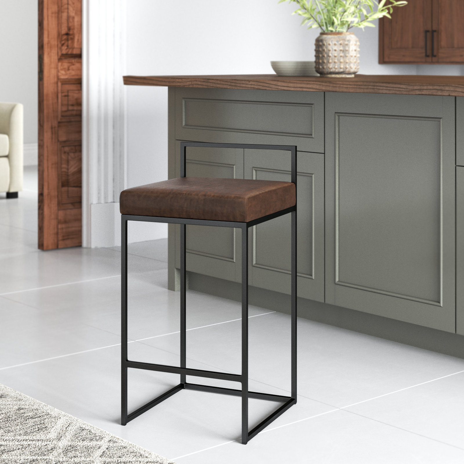 Rumiya 26" Bar Stool, Black, Cocoa Brown