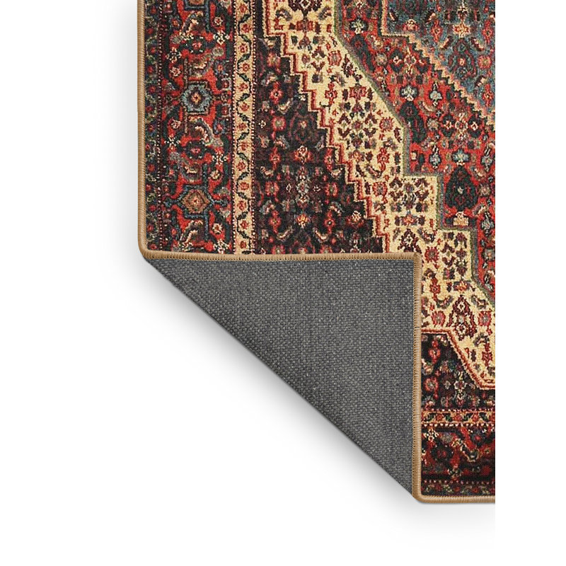 Tapis traditionnel rouge / noir / crème, Rectangle 2 pi x 4 pi
