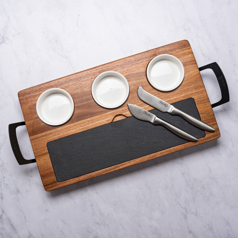 Viking 7pc Acacia Wood Slate Cheese Board/Charcuterie Set