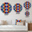 Horloge murale rétro géométrique en métal orange, bleu et mauve-93394632