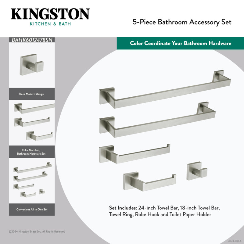 Kingston Brass Markus 5-Piece Bathroom Hardware Set, Matte Black