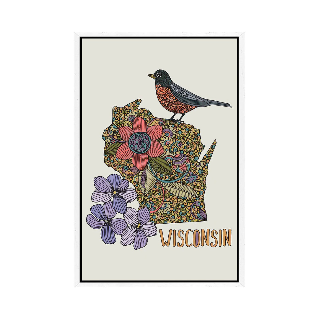 Wisconsin - State Bird And Flower von Valentina Harper - Galerie-verpackte Leinwand Giclée auf Leinwand