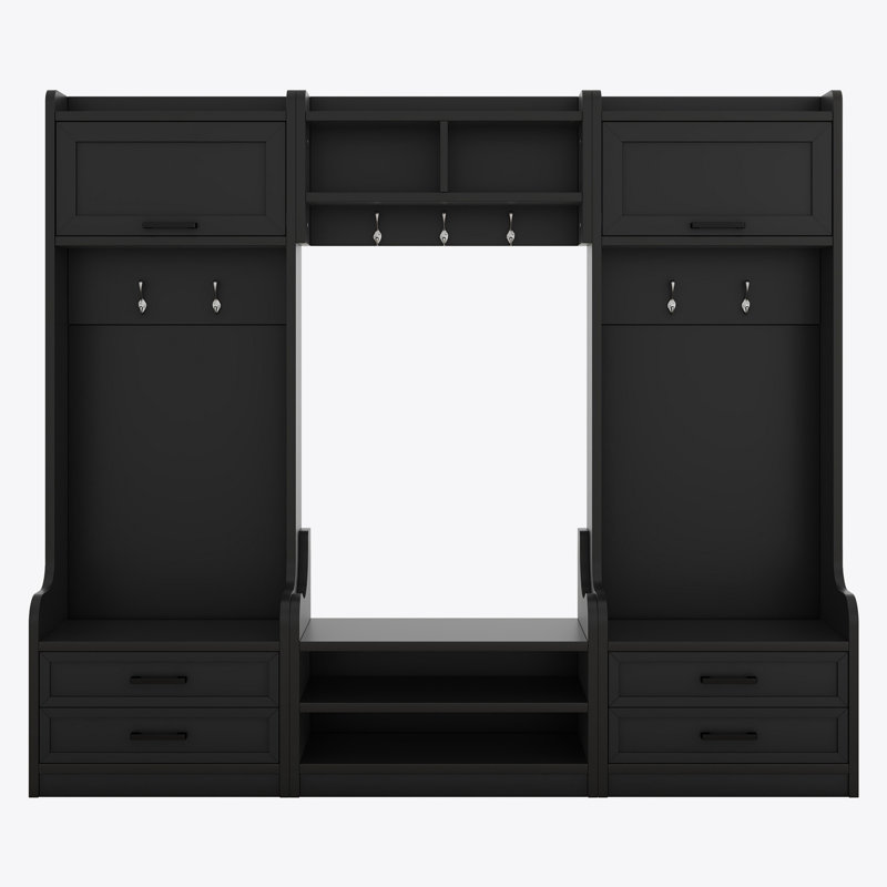 4-in-1 Detachable Hall Tree with Storage and 7 Hooks, Multiple Functions Hallway Coat Rack with Storage Drawers and Cabinet, Shoe Bench for Entryway Hallway