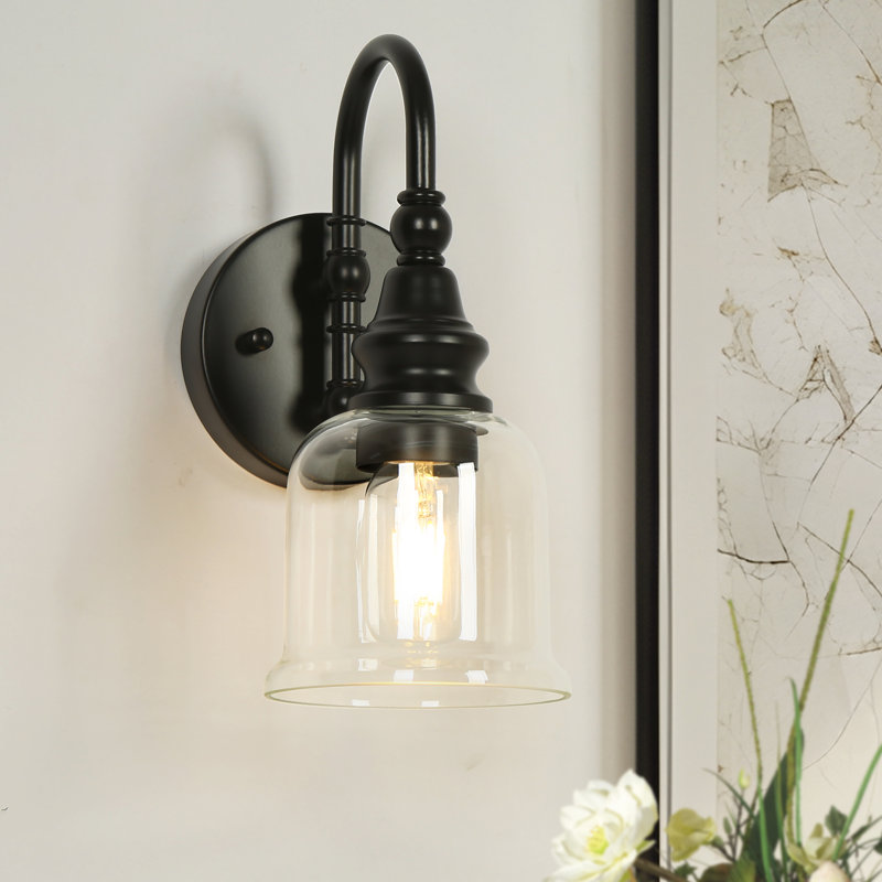 Applique murale en verre transparent noir mat à 1 lumière Cassiel, Matte Black