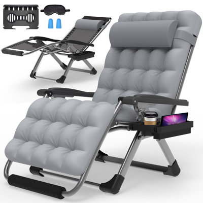 Oversized XXL Folding Zero Gravity Chair, Patio Reclining Lounge Chair 33In with Cushions and Headrest by Arlmont & Co.