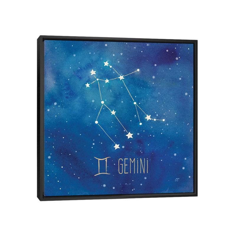 « star sign gemini », impression sur toile tendue, H 18 po x l 18 po x P 1,5 po, Toile avec cadre noir, Pas de tapis