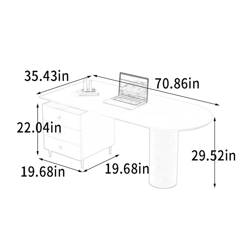 Bureau à dalle Rock avec tiroirs lisses, H 29,52 po x l 70,86 po x P 35,43 po