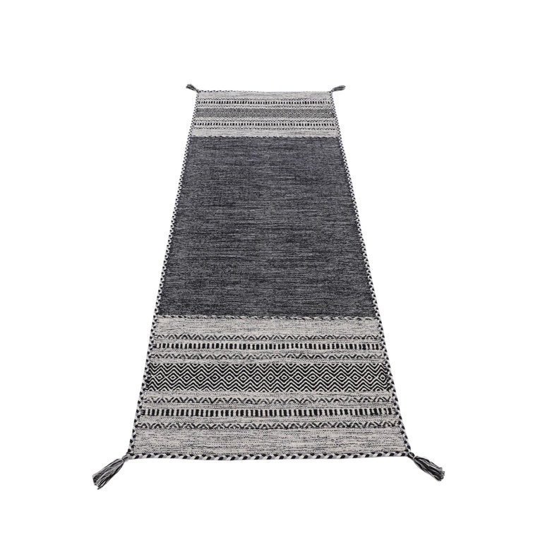 Azizi Striped Hand Woven Cotton Black Rug
