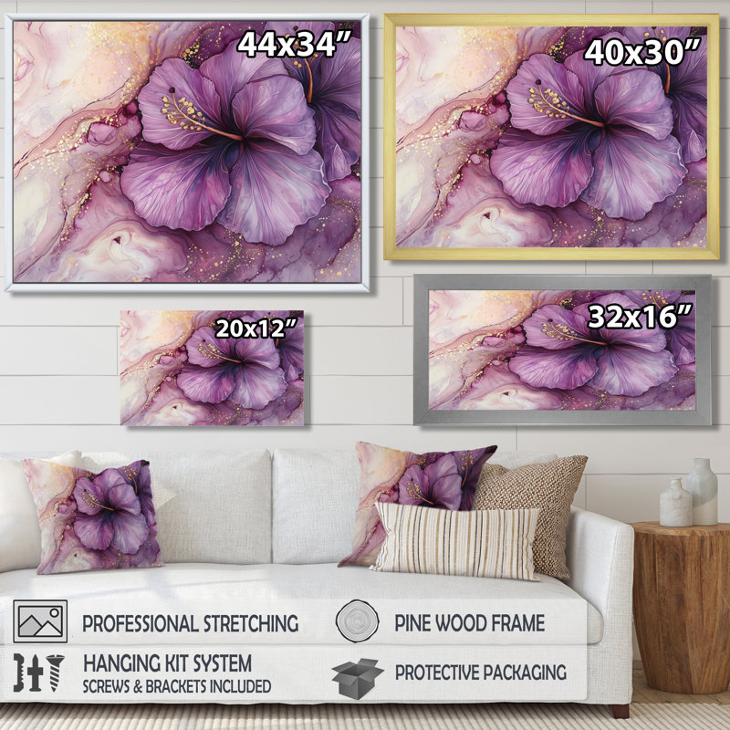 Mauve et or, écho d'Hibiscus II - impression murale d'hibiscus, Reproduction encadrée d'une seule photo sans pass, Noir