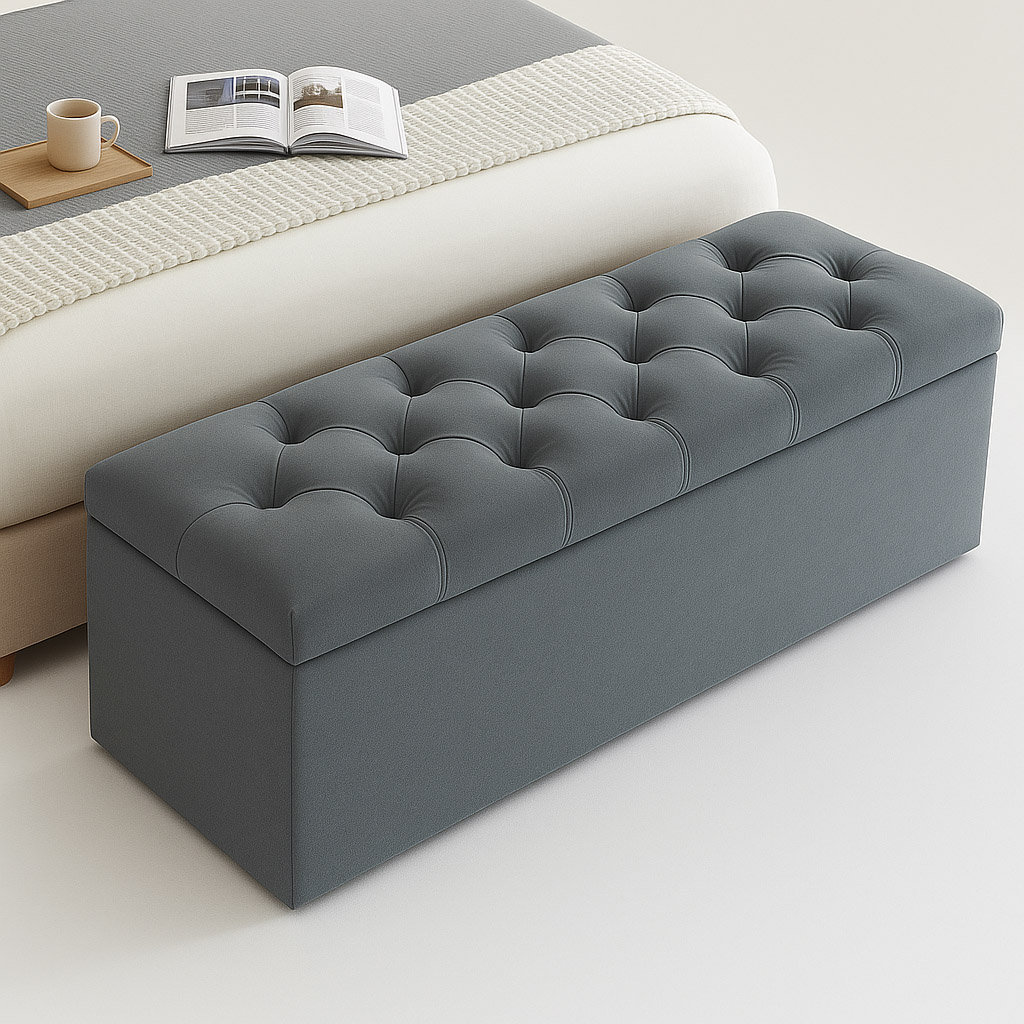 Divan Chesterfield Wide Velvet Rectangle Solid Color Standard Ottoman Box with Storage