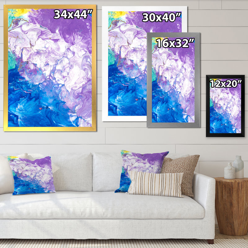 «Blue Pink and White», peinture sur toile, Toile à cadre d'angle fermé doré, H 20 po x l 12 po