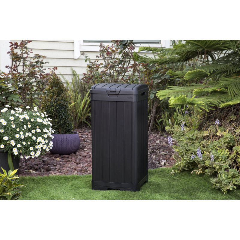 Keter Baltimore 39 Gallon Manual Lift Waste And Recycling Trash Bin With Drip Tray Made of Durable Weather-resistant Resin - Black