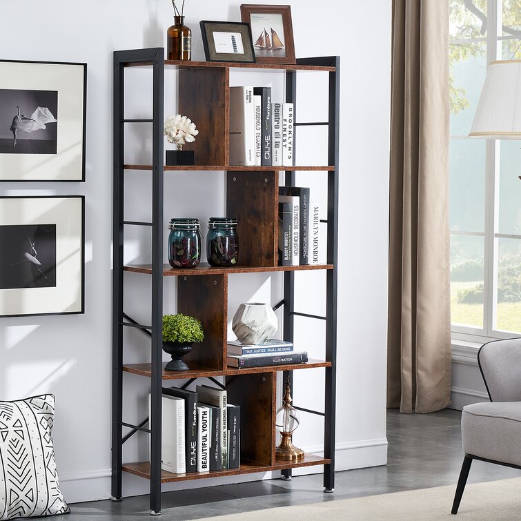 VECELO Corner Shelf, 63 Inch Tall Storage Cabinet, 5-Tier Bookshelf Di