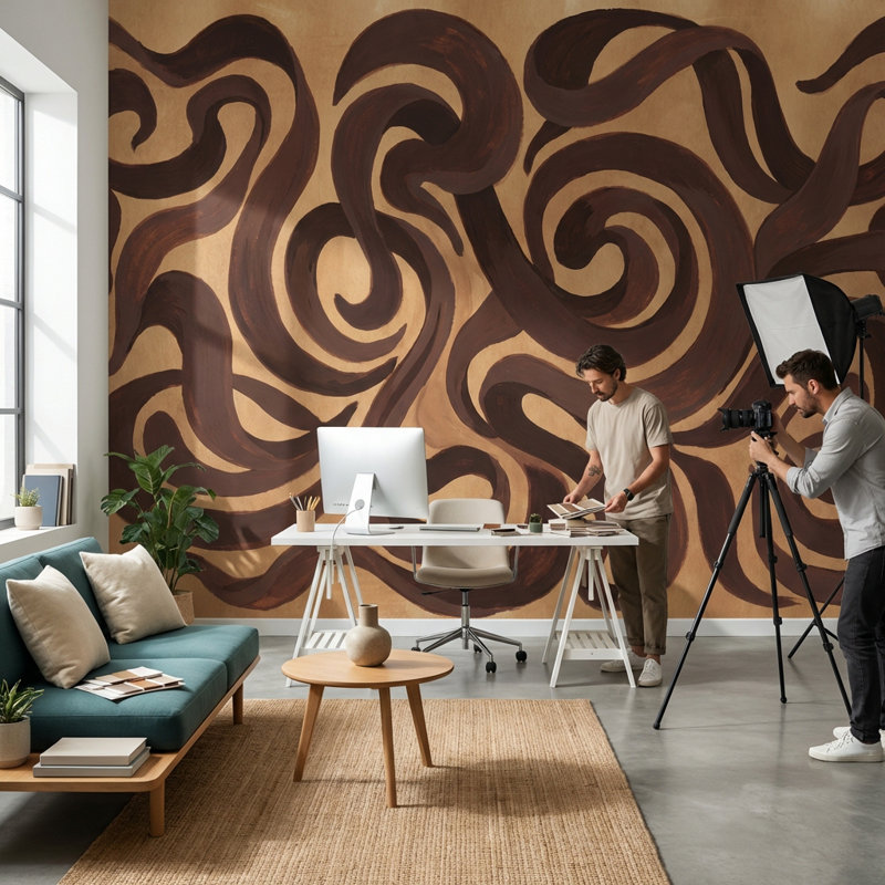 Murale abstraite moderne à motif de tourbillons abstraits, Peler et coller, 200 po x 120 po