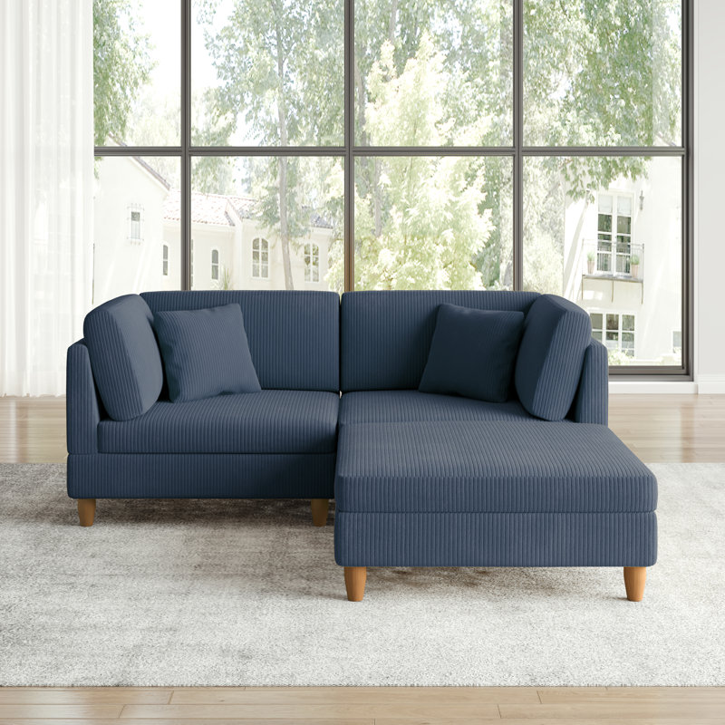 Canapé modulaire en velours côtelé Seemab, Marine