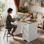 Table de dessin réglable avec rangement, table de dessin d'art avec planche inclinable à 45 ° et lampe à DEL intégrée, table de travail multifonctionnelle avec tablettes ouvertes et tiroirs pour dessiner, bricoler, lire ou travailler