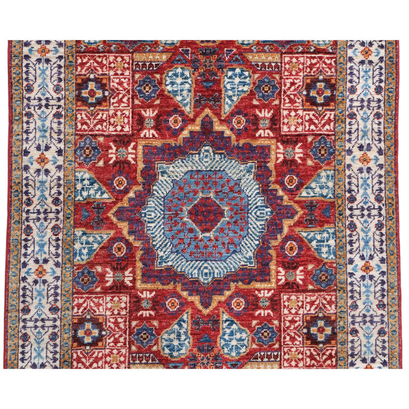 Tapis rouge et blanc noué à la main de haute qualité