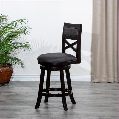 Tabouret pivotant avec dossier en X et siège en tissu gris anthracite Rich Brown