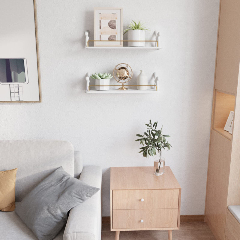 2 Piece Metal Floating Shelf, White