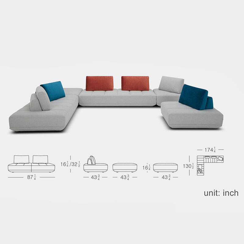 Canapé modulaire réversible de large de 174 po avec repose-pieds Lubos