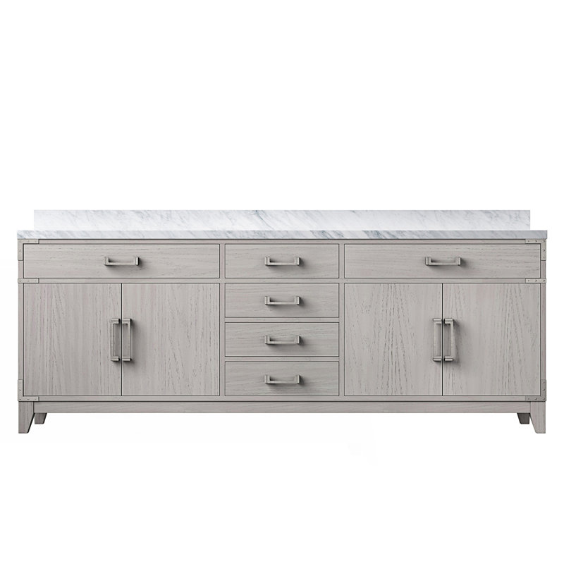 84 po X P 22 po Meuble-lavabo double D avec comptoir en marbre de Carrare, 84", Chêne blanc