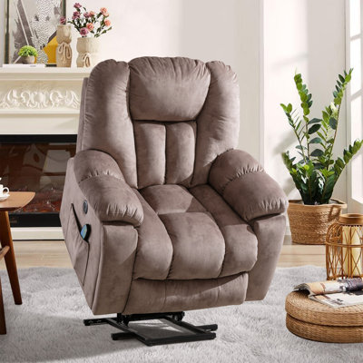 Microfiber/Microsuede and Wood Frame Power Lift Recliner with Heated Massage 