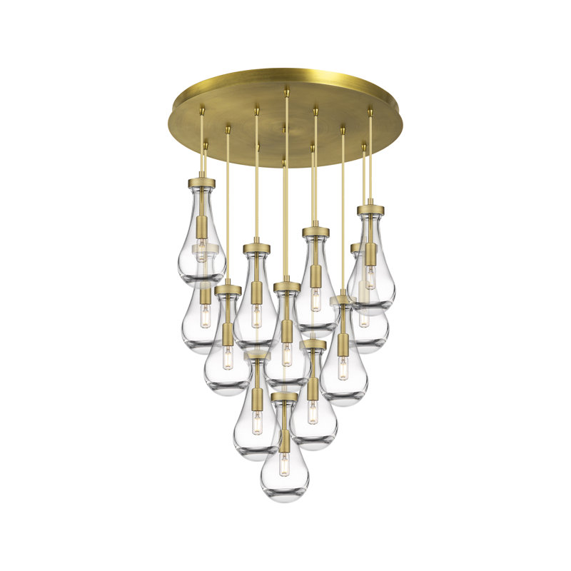 Luminaire suspendu à 12 lumières Edwa, Laiton brossé, Transparent
