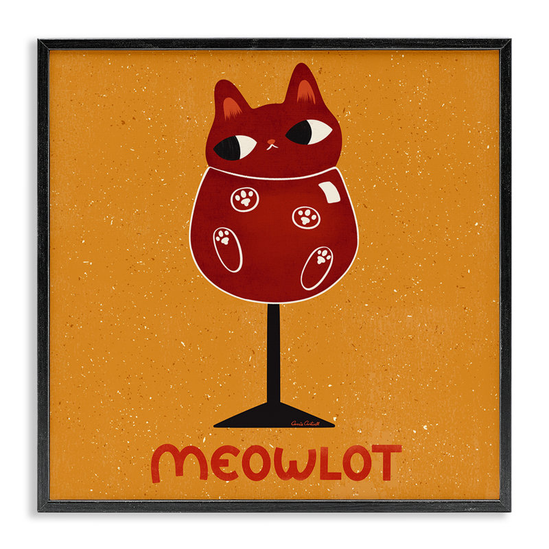 «Meowlot Cat Merlot», estampe numérique, conception de Carrie Cantwell, H 24 po x l 24 po, Giclée encadrée noir minuit