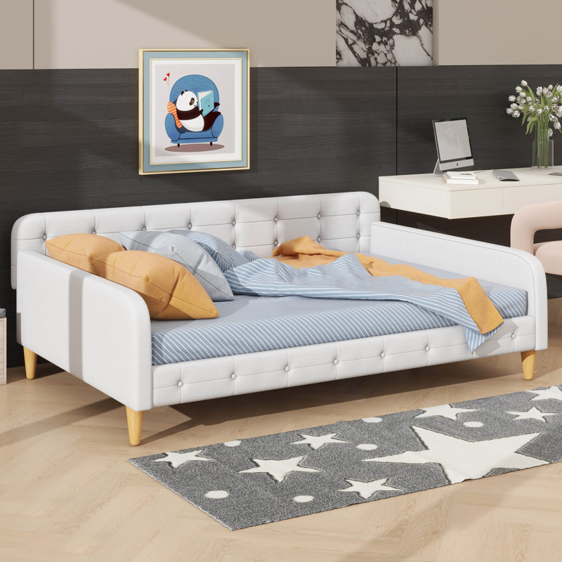 Leg-Supported, Fabric-Covered Daybed, Beige, Full