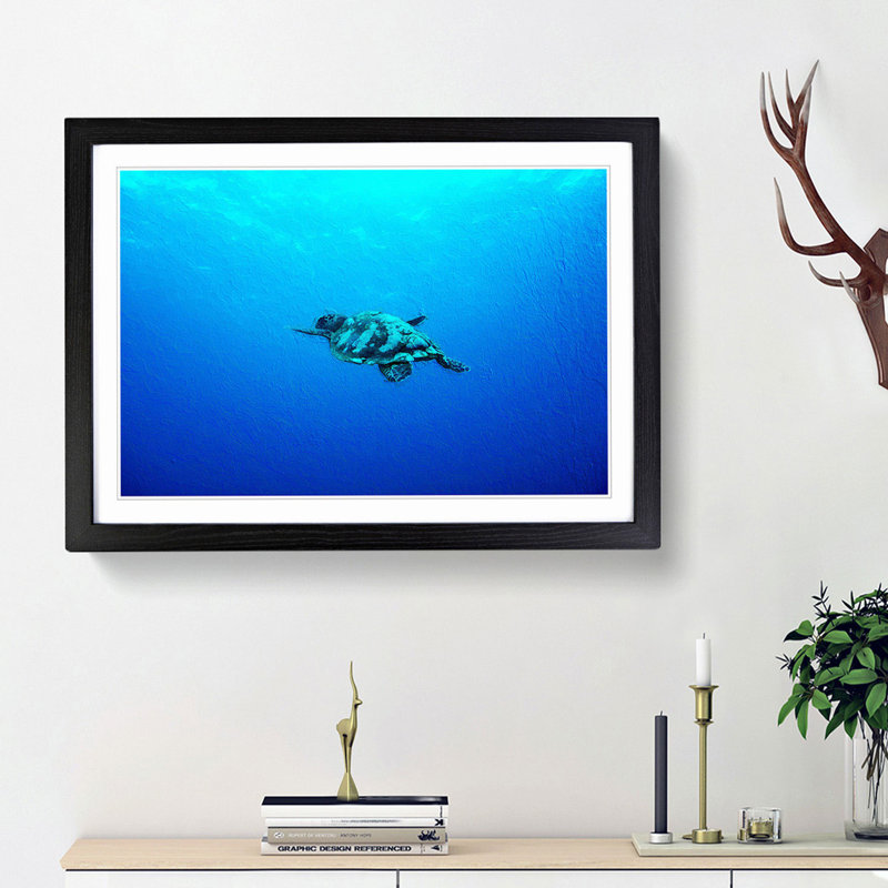 Swimming Turtle - Picture Frame Painting Print, 27cm H x 36cm W x 2cm D, Black Framed