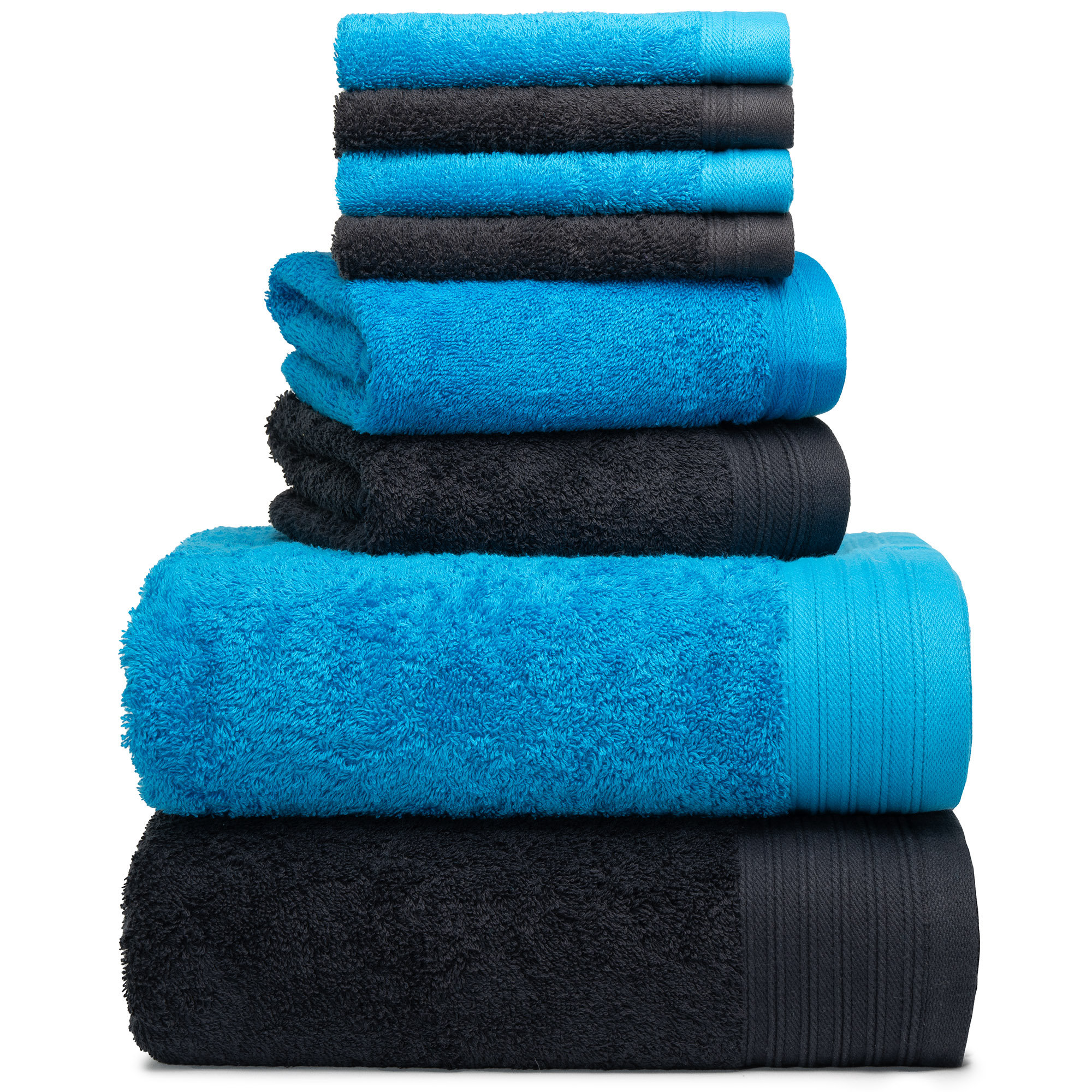 Doncia 8 Piece 100% Cotton Towel Set, Black/Petrol