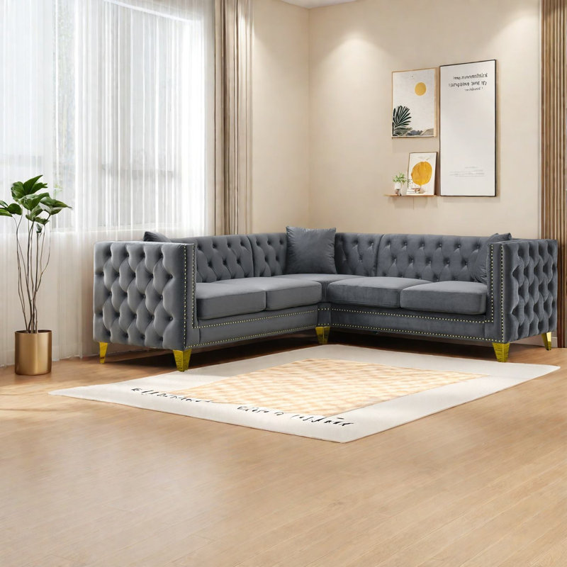 Canapé modulaire en velours Chesterfield de 82,2 po pour la maison
