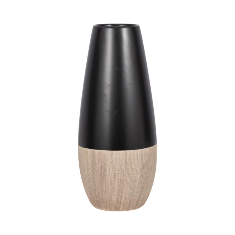 Stoneware Ceramic Vase - Modern Boho Decorative Accent with Sleek Design and Textured Base, Brown/Black, 17" H x 7" W x 7" D