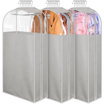 10" Gusseted Garment Bags For Hanging Clothes 40" Clear Suit Bags For Closet Storage Suits Cover Coat Protector, 3 Packs, Grey