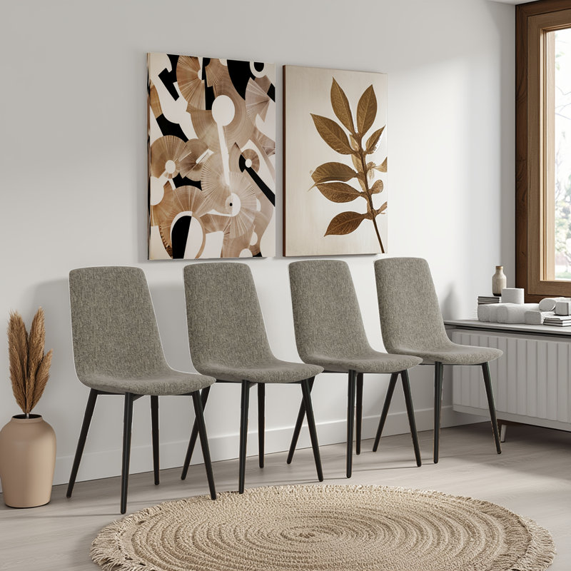 Ensemble de 4 chaises de salle à manger modernes - siège rembourré en lin avec pieds en métal noir, Gris