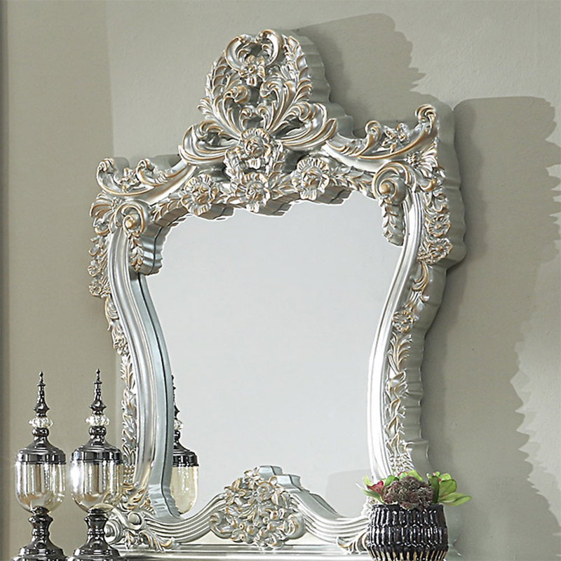 Belle Silver and Gold Hand Carved Console Mirror with Antique Highlights