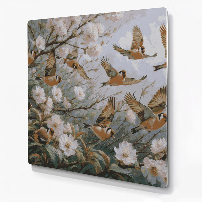 Art mural oiseaux, chardonneret gris, H 32 po x l 32 po