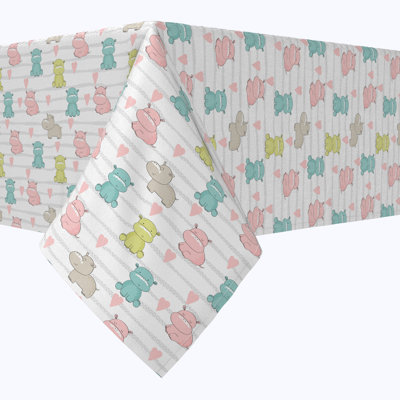 Square Tablecloth, 100% Cotton, 52X52", Pastel Hippos