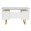 Bureau blanc et doré pour bureau avec tiroirs et rangement-460878524
