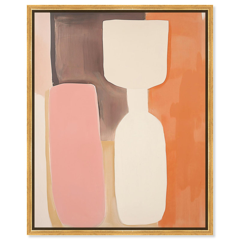 «Peach Echoes I Canvas Modern Boho Abstract» par Art Remedy, H 37 po x l 31 po, Cadre flottant doré
