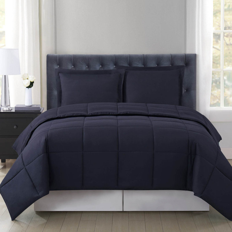 Ensemble d'édredon réversible en microfibre Everyday, Édredon pour lit simple TG + 1 taie décorative, Noir