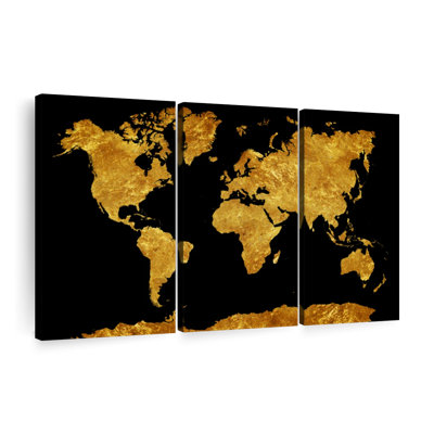 " Golden World Map " 3 - Pieces