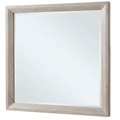 Miroir rectangulaire moderne Belisent beige, 107 cm (L) x 97 cm (H), encadré de bois