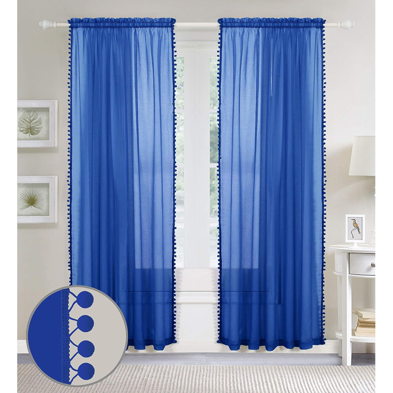 Aeian Semi Sheer Curtain Pair, 60" W x 84" L, Blue