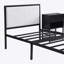 Lit plateforme simple en métal avec tablettes de rangement à deux niveaux, armoire de rangement en bois, noir