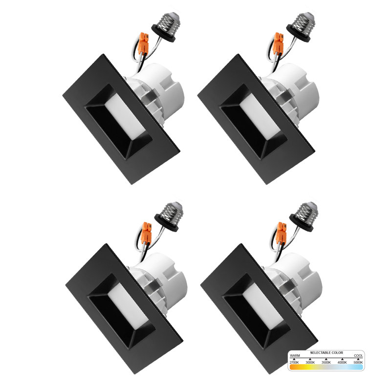 Plafonnier carré à DEL 4 po à réaménagement à intensité variable 11 W 750LM, Noir mat