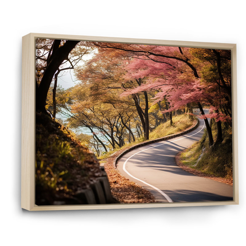 «Rosy Blooming Pathway Into The Forest II - Road», art mural, Cadre flottant brun, H 30 po x l 40 po x P 1,5 po